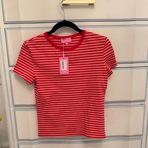 Edikted Red and White Striped Short Sleeve Tee
